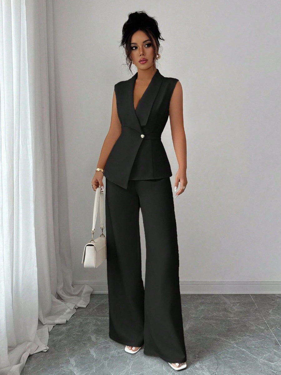 Commuting Sleeveless Suit Collar Vests Straight-leg Pants Set 2-piece Sets