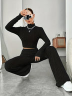 Mock Neck Slim Fit Knitted Two-Piece Set