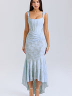 Floral Jacquard Fabric Boning Fishtail Maxi Dress