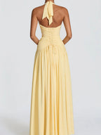 Deep V Halter Backless Maxi Dresses