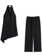 Halter Asymmetrical Jacket Wide-leg Trousers Commuting Set 2-piece Sets