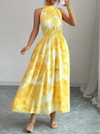 Printed Halter Sleeveless Vacation And Leisure Maxi Dresses