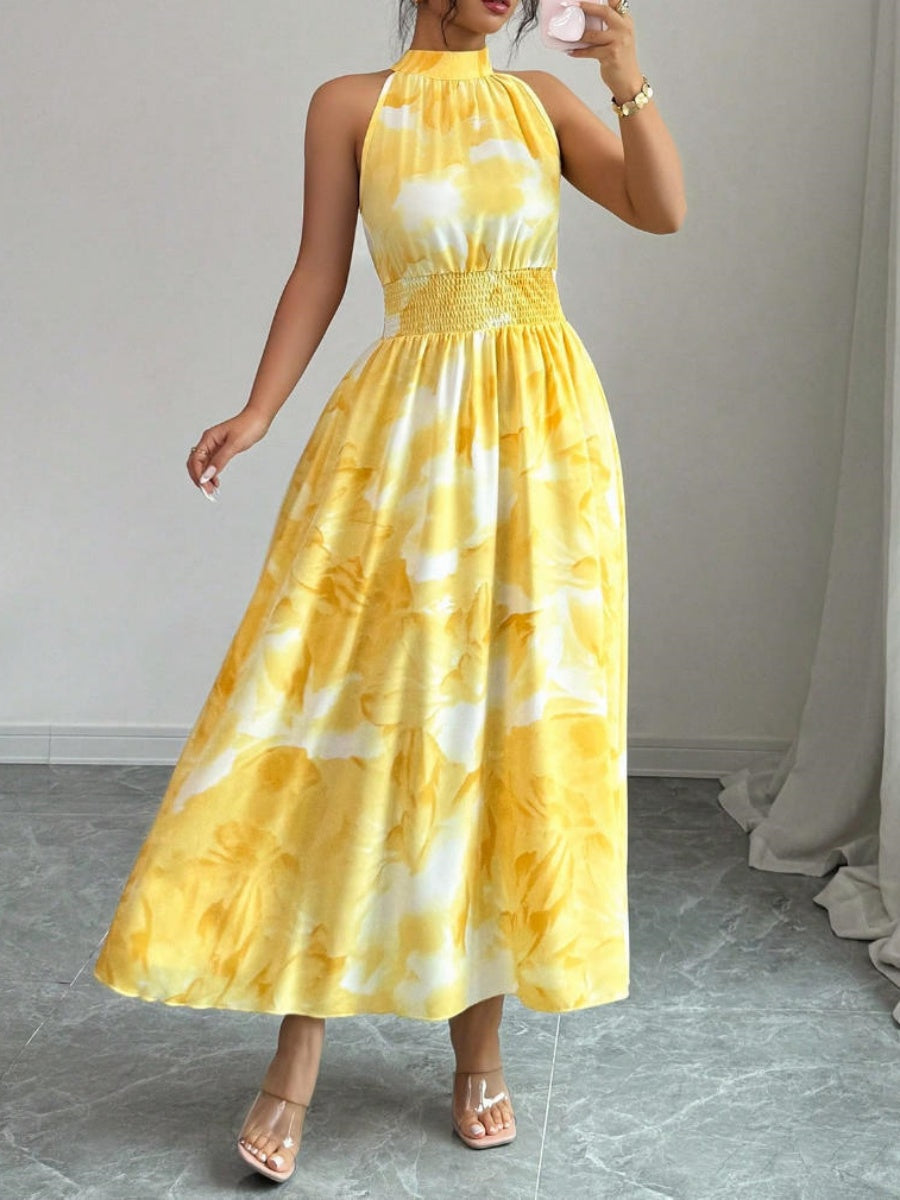 Printed Halter Sleeveless Vacation And Leisure Maxi Dresses