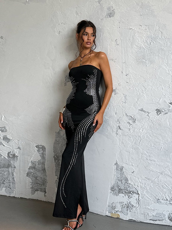 Angel Wings Slimming Rhinestone Strapless Long Dress