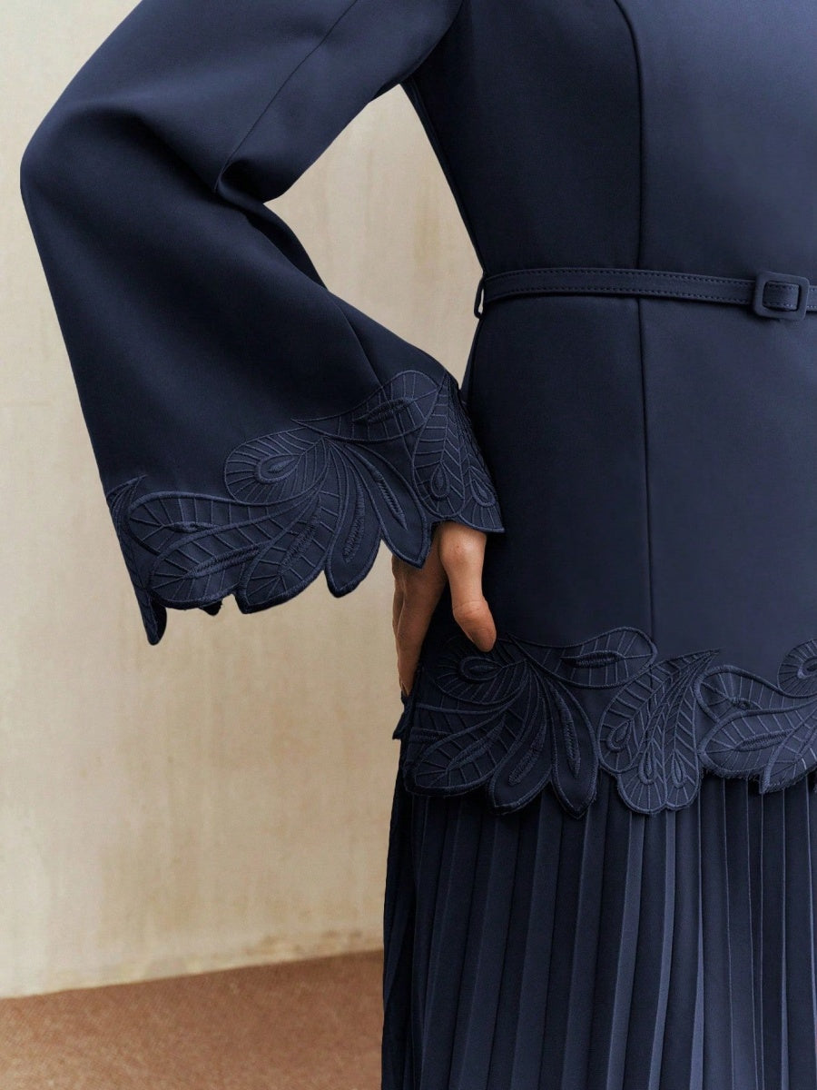 Applique Including Belt Pleats Maxi Dresses