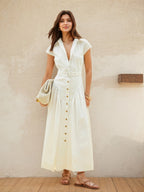 Lapel Single-breasted Simplicity Temperament Maxi Dresses