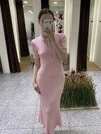 Hollow Knitting Crochet Jacquard Hip-hugging Short Sleeve Grace Maxi Dresses