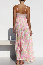 Spaghetti Strap Empire Waist Floral Print Swing Maxi Dress