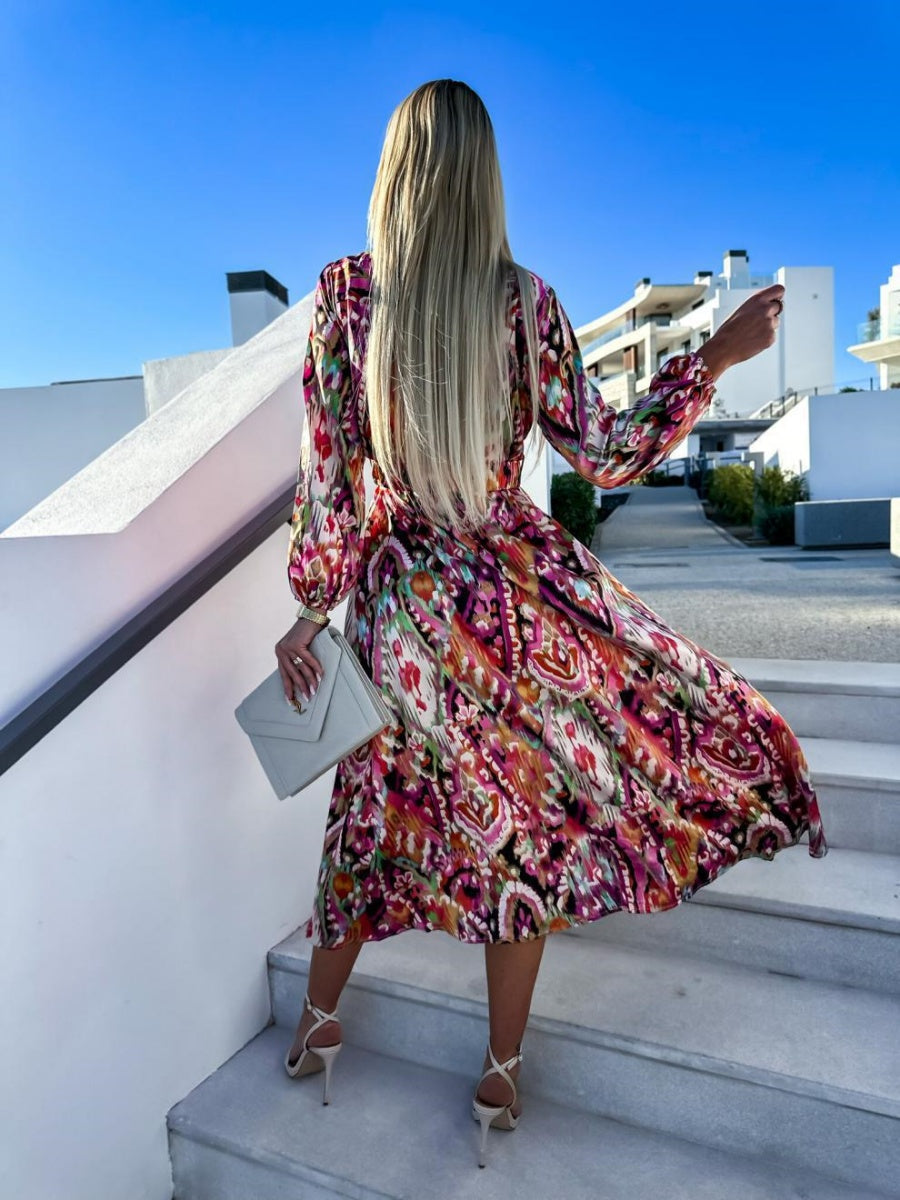 Printed Belts Wrap-up Maxi Dresses