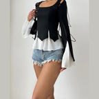 Long sleeve self tie ruffle top  | Festival Outfits Women