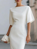 Grace One-shoulder Collar Mid-length Sleeves Slim-fit Midi Dresses
