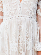 Lace Long-sleeved V-neck Solid Color Chiffon Long Dress