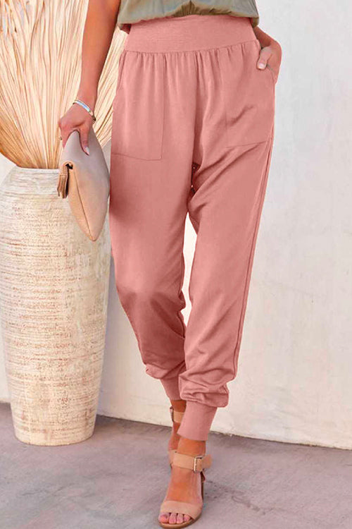 Solid Side Split Pockets Jogger Pants
