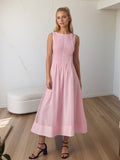 Crimp Temperament Sleeveless Big Swing Maxi Dresses