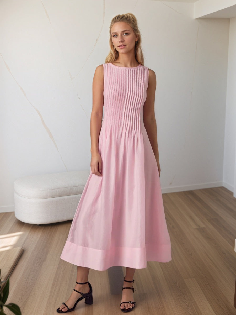 Crimp Temperament Sleeveless Big Swing Maxi Dresses