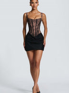 Lace Floral Gathering Waist Corset Formal Dress Mini&Short Dresses