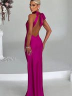 Halter Slits Satin Maxi Dresses