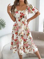 Ruffle Printed Vacation Off-shoulder Mini&Short Dresses