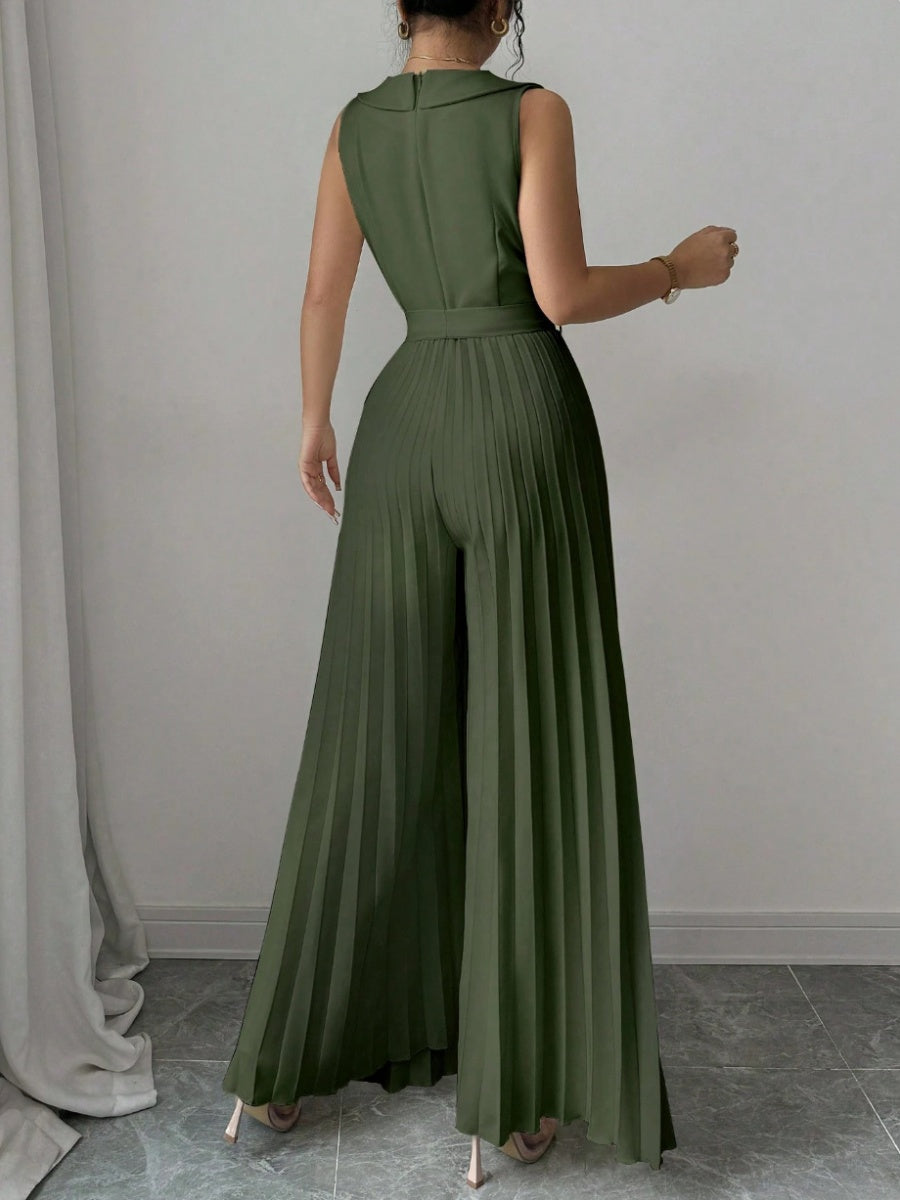 Commuting Suit Collar Pleated Pants Double-breasted Jumpsuits