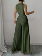 Commuting Suit Collar Pleated Pants Double-breasted Jumpsuits