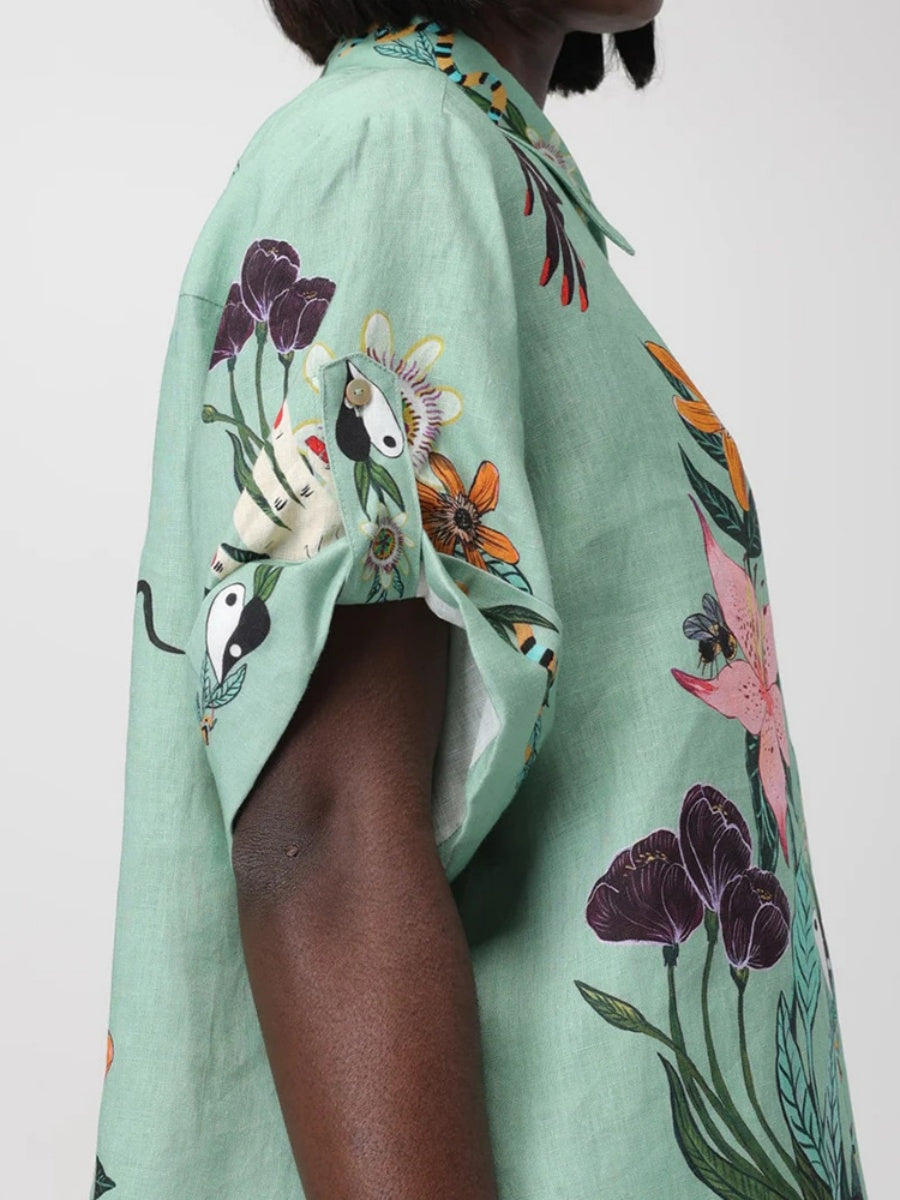 Printed Vacation Long-sleeved Shirt Shorts Set 2-piece Sets