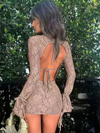 Bandage Lace Bra Draped Collar Dress Set 2-piece Sets
