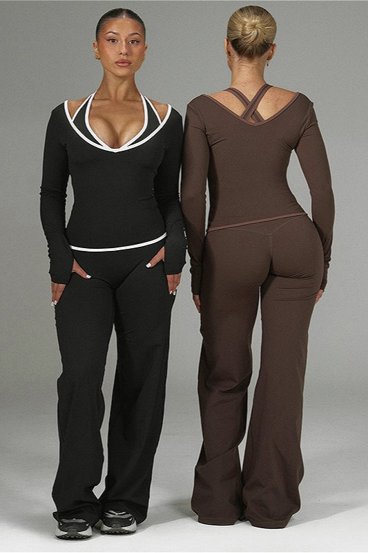 Color Block Casual Slim Three Piece Set