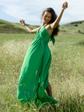 Halter Neck Maxi Dress for Women - Boho V Neck Ruched Flowy Backless Sun Dress - Summer Beach Party 2026