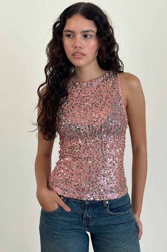 Casual Sequin Bodycon Tank Top