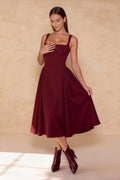 Square Neck Sleeveless Fit and Flare Midi Dress