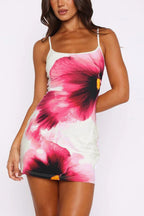 Poppy Floral Print Spaghetti Strap Scoop Neck Slip Mini Dress