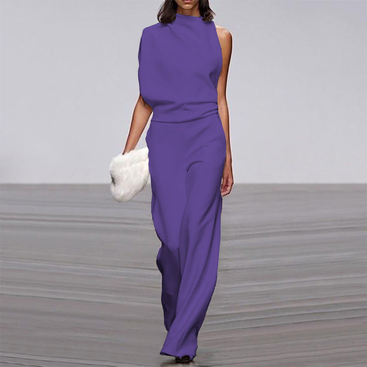 Solid Color One Shoulder Jumpsuit