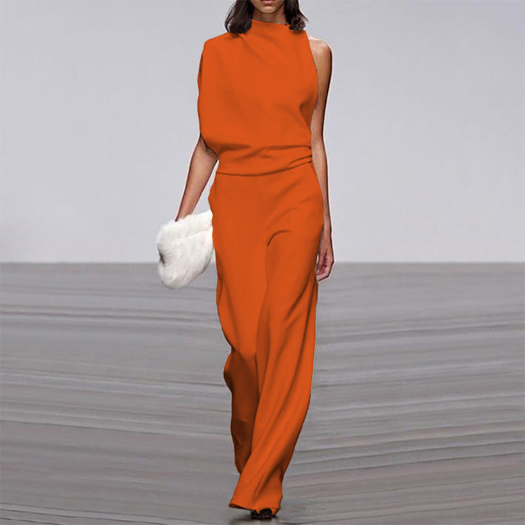 Solid Color One Shoulder Jumpsuit