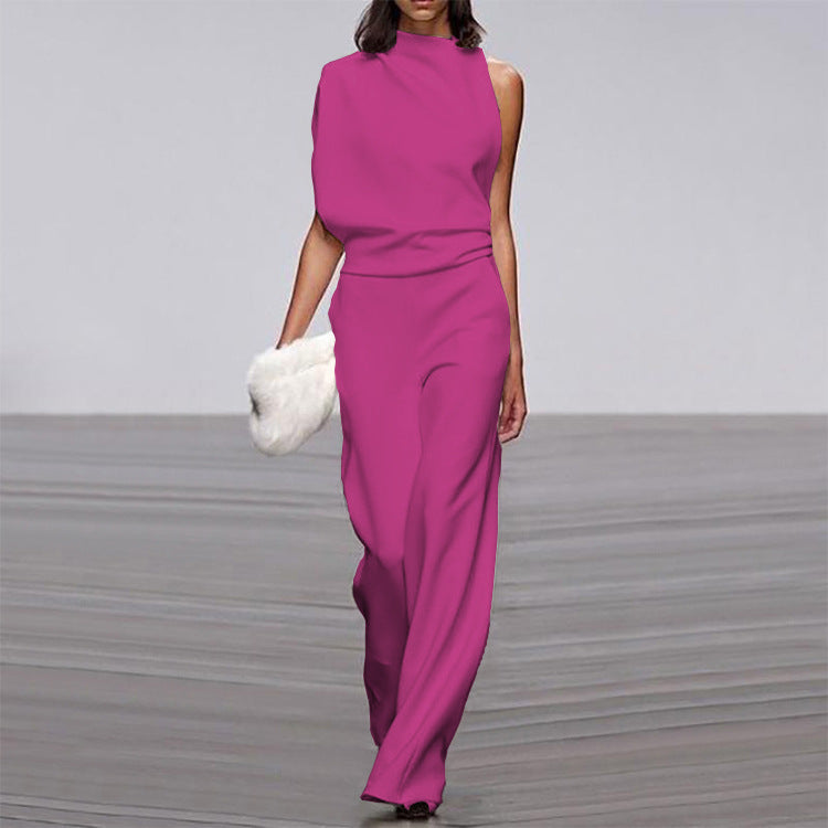 Solid Color One Shoulder Jumpsuit