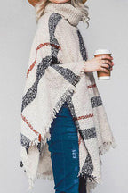 Fashion British Style Plaid Tassel Turtleneck Outerwear