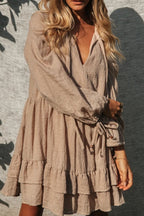 Fashion Casual Solid Patchwork V Neck Cake Skirt Dresses