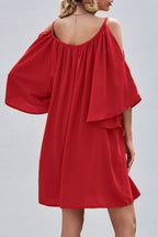 Cold Shoulder Bell Sleeve Gathered Scoop Neck Shift Mini Dress