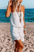 Casual Solid Hollowed Out Frenulum Strapless Loose Rompers