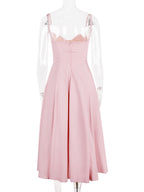 Soft Pink Corset Midi Dress Sweetheart Neck Straps A-line Birthday Party Dress For Women 2026