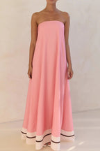 Strapless Contrast Band Hem A-Line Maxi Dress