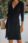 Soledad Effortless Pencil Skirt Dress with Straps and V Neck Designer Edit