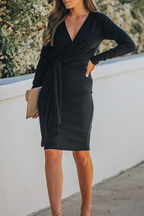 Soledad Effortless Pencil Skirt Dress with Straps and V Neck Designer Edit
