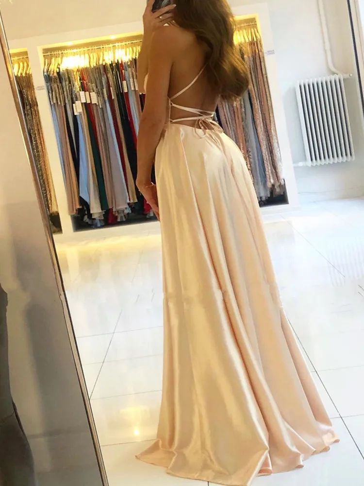 Satin A-Line Dress with Side Slit