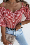 Casual Plaid Spaghetti Strap Blouses(3 Colors)