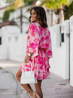 Summer Dress Pink V-Neck Beach Dress