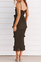 Fashion Solid Patchwork Flounce Spaghetti Strap Straight Dresses