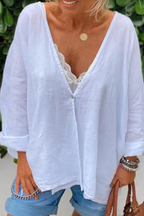 Fashion Solid Patchwork Draw String V Neck Tops