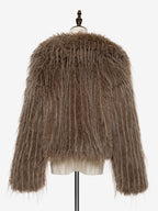 Faux Fur Coats Apricot Long Sleeves Faux Fur Jacket Winter Coat