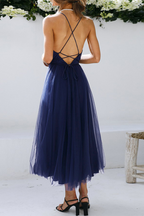 Thalia Exclusive Casual Solid Mesh V Neck Cake Skirt Dresses (4 Colors) Chic Silhouette Collection