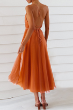 Thalia Exclusive Casual Solid Mesh V Neck Cake Skirt Dresses (4 Colors) Chic Silhouette Collection